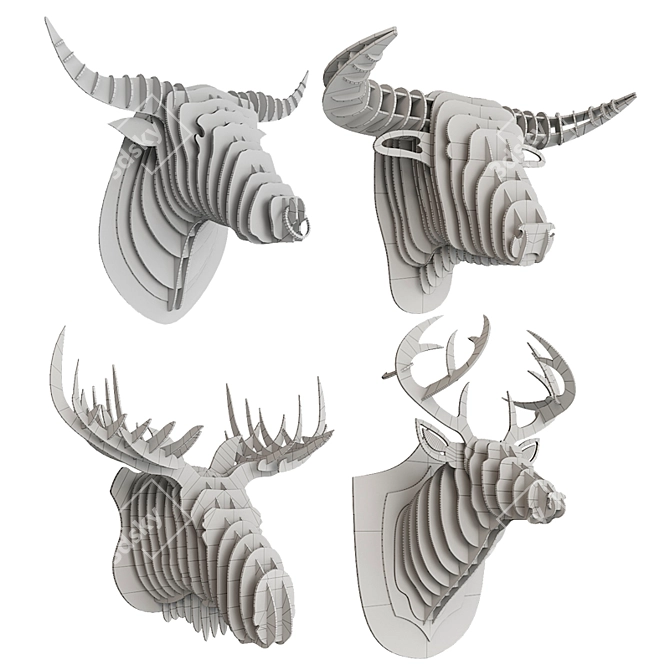 Plywood Animal Trophy Heads 3D model image 3