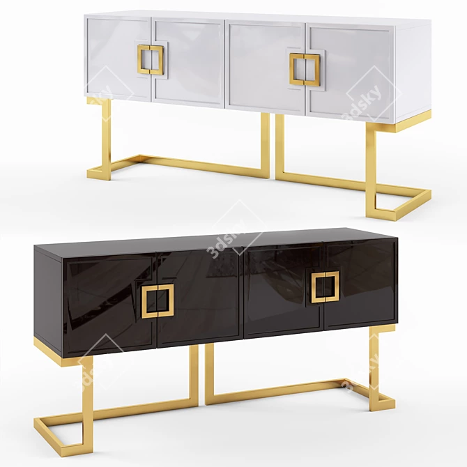 Modern Lacquer Sideboard with Gold Trim 3D model image 1