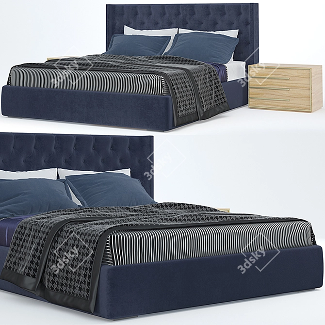 Elegant Tufted Luxury Bed 3D model image 1