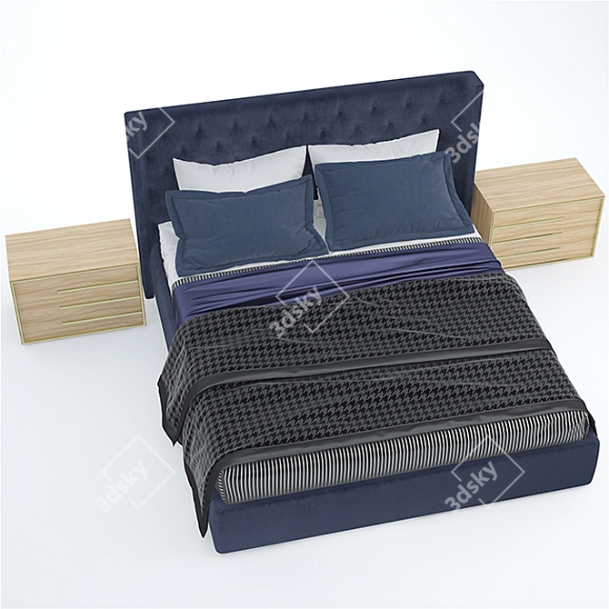 Elegant Tufted Luxury Bed 3D model image 2