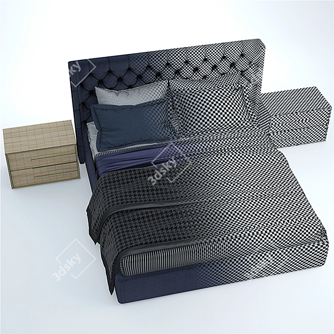Elegant Tufted Luxury Bed 3D model image 3