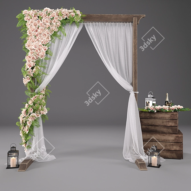 Elegant Wedding Arch with Flowers 3D model image 1