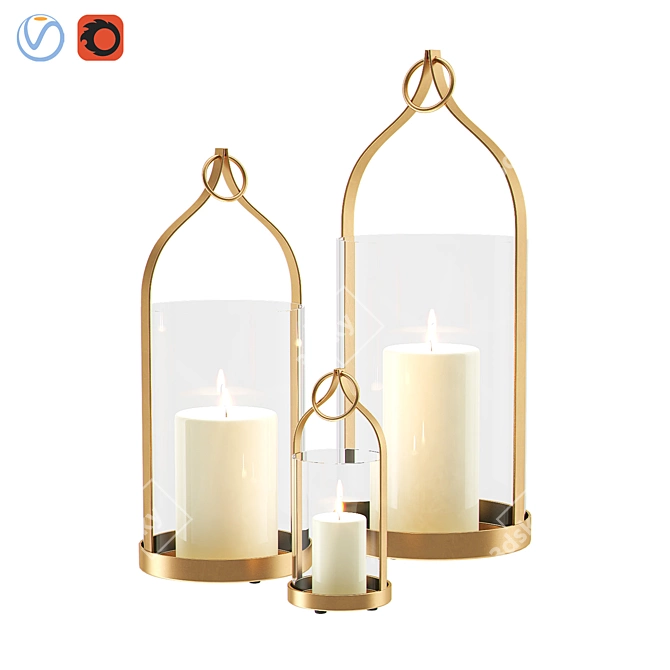 Elegant Brass Lanterns: Candle Holders & Decorative Accents 3D model image 1