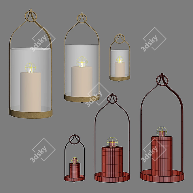 Elegant Brass Lanterns: Candle Holders & Decorative Accents 3D model image 3