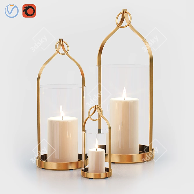 Elegant Brass Lanterns: Candle Holders & Decorative Accents 3D model image 4