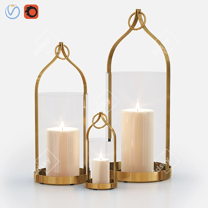 Elegant Brass Lanterns: Candle Holders & Decorative Accents 3D model image 7