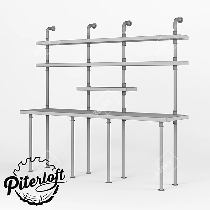 Industrial Wood and Metal Table Rack 3D model image 2