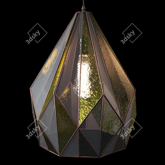 Geometric Stained Glass Pendant: "Fantasy" in Green and Red 3D model image 1