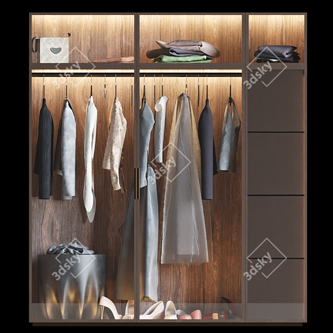 Modern Wardrobe Cabinet (1800x600x2030) 3D model image 2