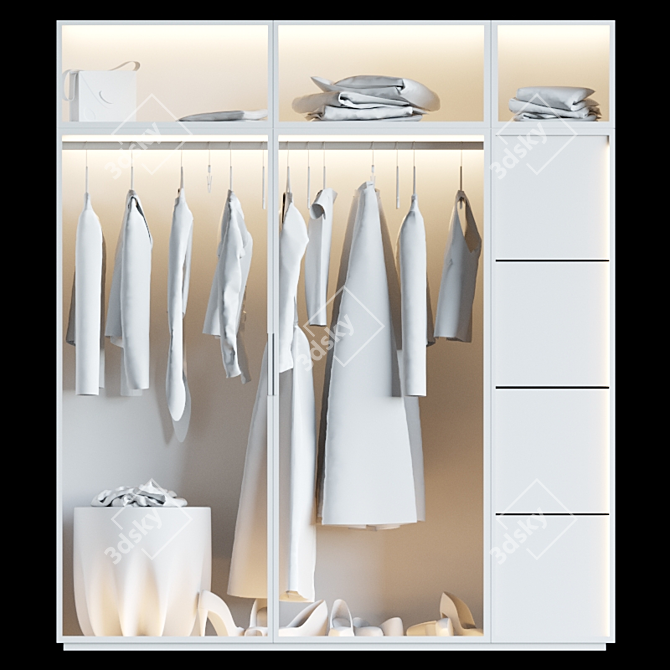 Modern Wardrobe Cabinet (1800x600x2030) 3D model image 3