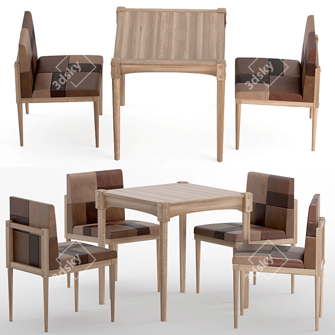 Elegant Katchwork Chair & Table Set 3D model image 1