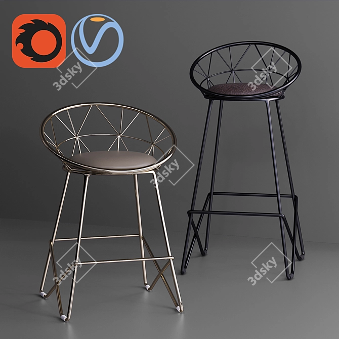 Rolf Metal Bar Stool Chair: Modern Iron Steel Frame 3D model image 1