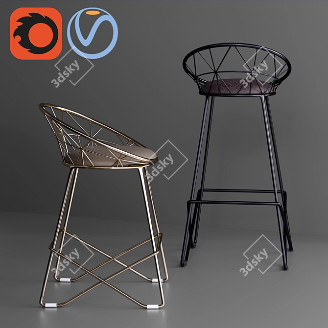 Rolf Metal Bar Stool Chair: Modern Iron Steel Frame 3D model image 2