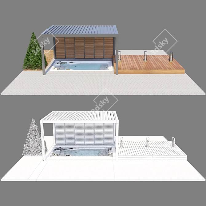 Outdoor Oasis Pergola Recreation Area 3D model image 2