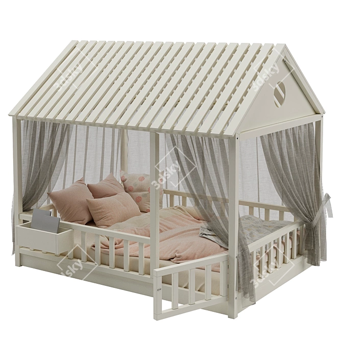 Elegant Children's Bed with Columns 3D model image 1