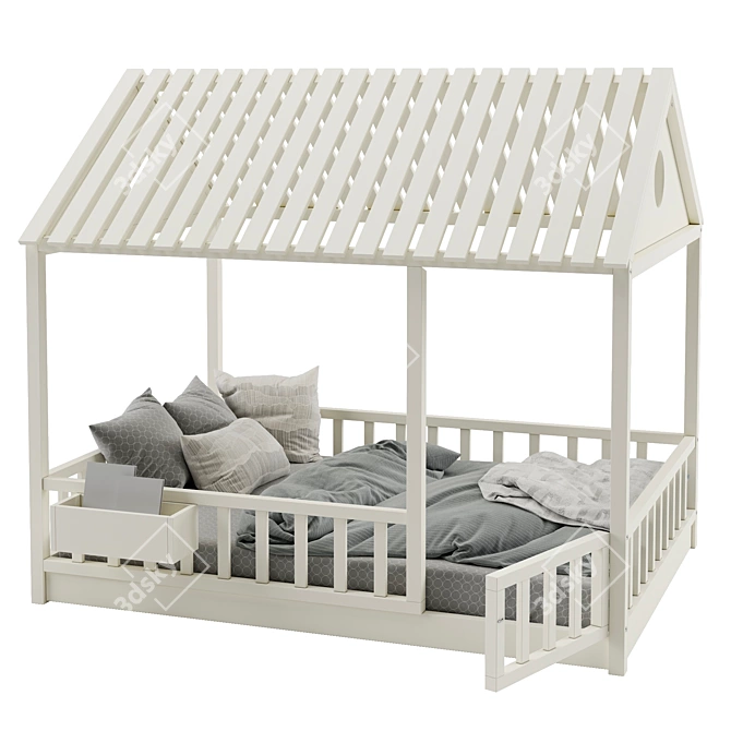 Elegant Children's Bed with Columns 3D model image 2