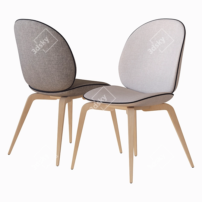 Beetle Chair: Wood Base Elegance 3D model image 1