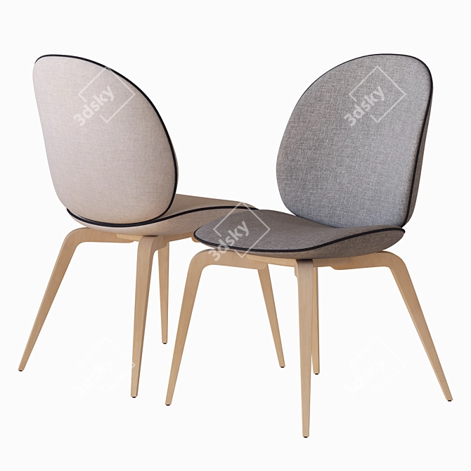 Beetle Chair: Wood Base Elegance 3D model image 2