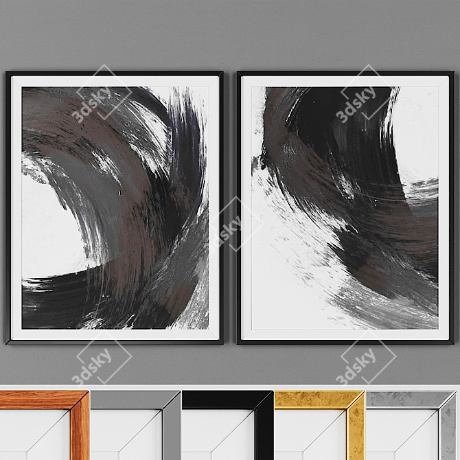 Contemporary Picture Set: 2 Pieces, 5 Frame Options 3D model image 1