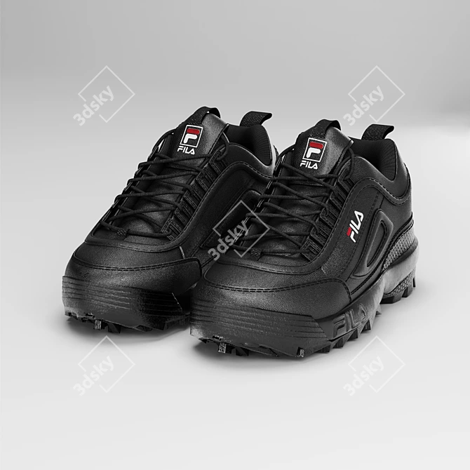 Title: Fila Disruptors 2 Black Sneakers 3D model image 1