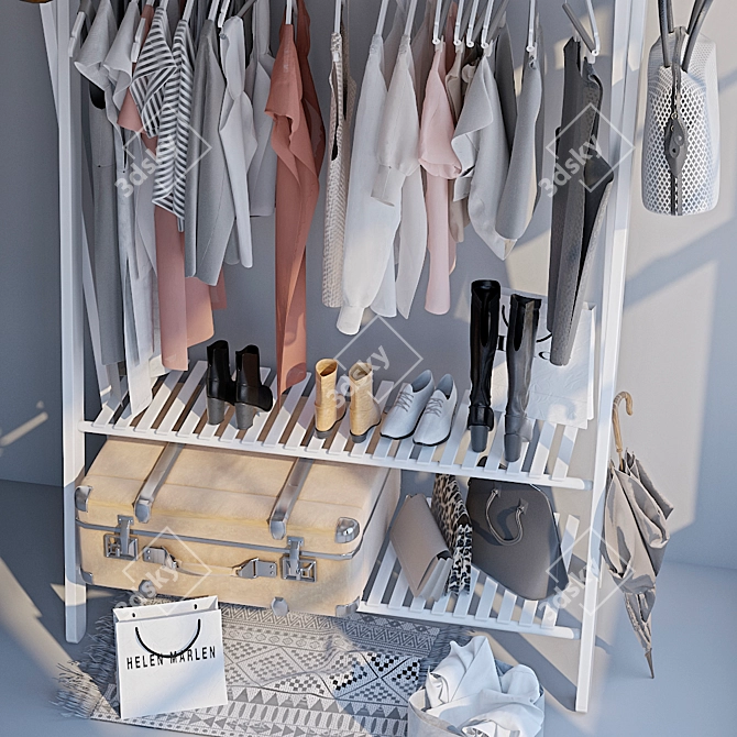 Stylish Floor Rack for Clothes 3D model image 2