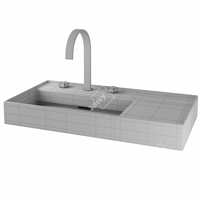 Sleek Porcelain Sink with SSS Finish 3D model image 2