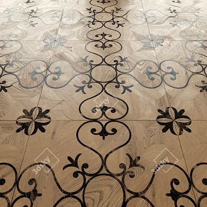 Luxury Oak and Marble Inlay Parquet 3D model image 1