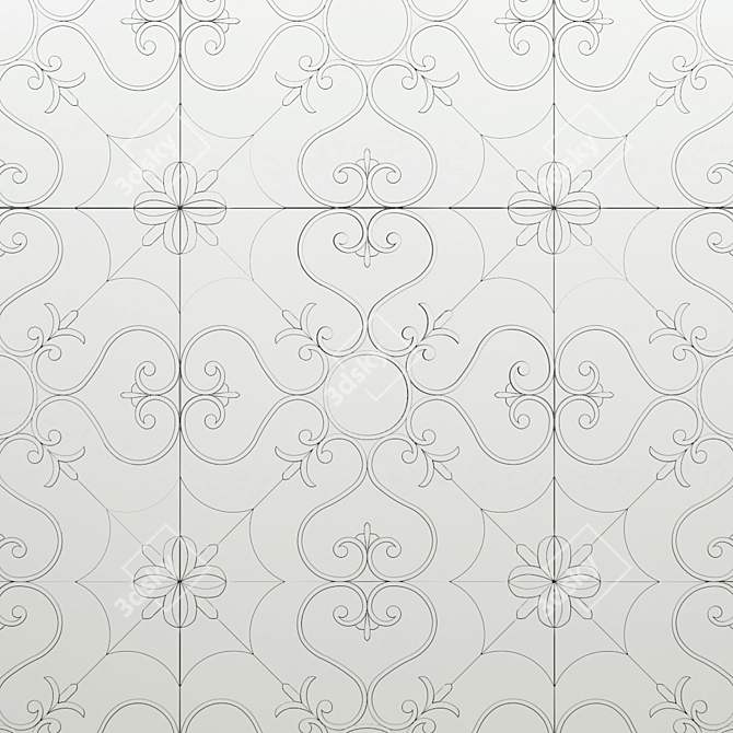 Luxury Oak and Marble Inlay Parquet 3D model image 3