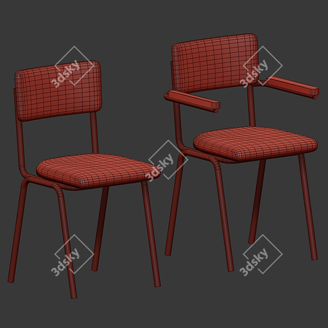 Modern School Chair with Arms 3D model image 2