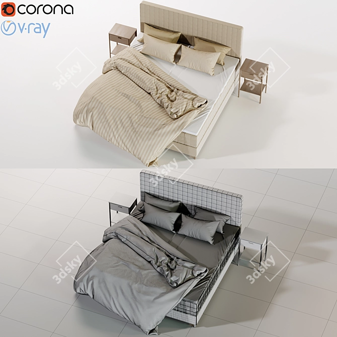 Sleek Metal Bed Frame 3D model image 3