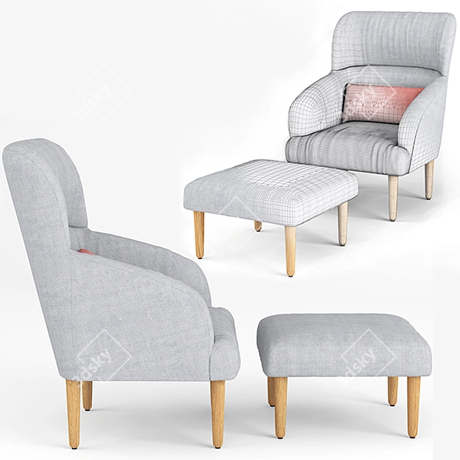 Elegant Kamal Armchair: Stylish Design in Compact Dimensions 3D model image 2