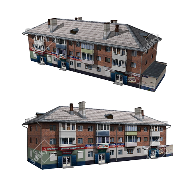 Versatile House & Shop Combo 3D model image 1