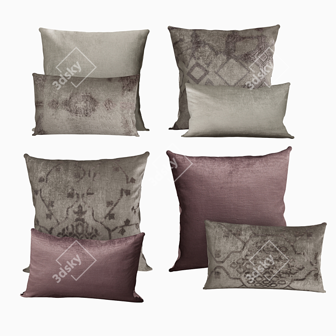 Luxury Velvet Oushak Cushions in FogWine 3D model image 1