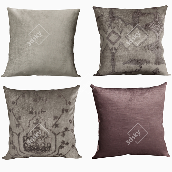 Luxury Velvet Oushak Cushions in FogWine 3D model image 2