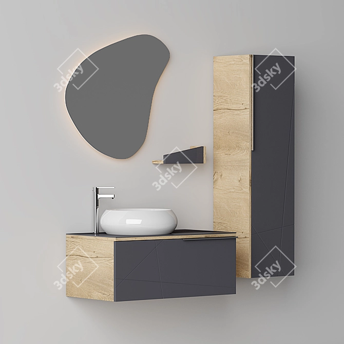 Arteon Wood-textured Bathroom Cabinet 3D model image 2