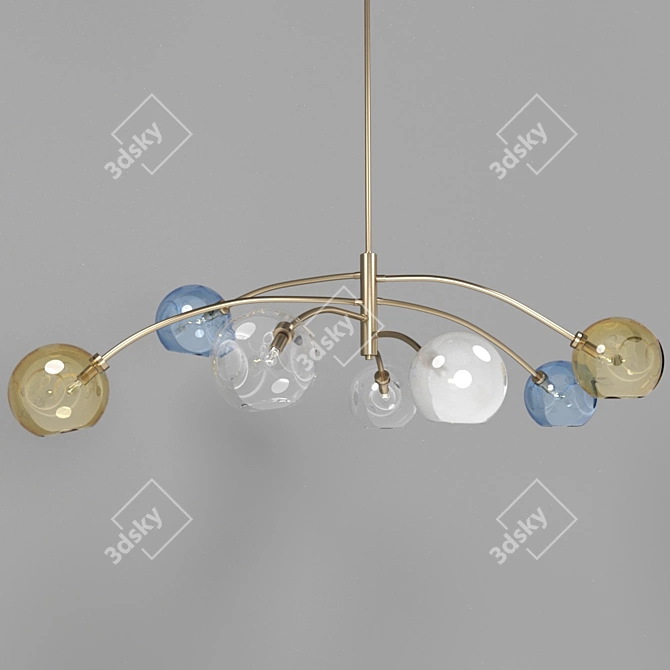 Modern Glasscherry Chandelier - Brass Metal, Colorful Glass Shades 3D model image 1