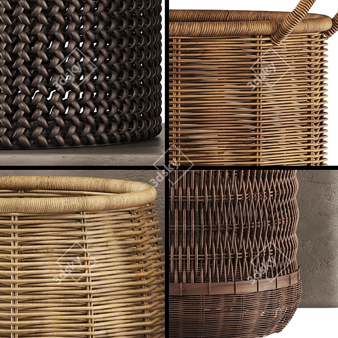 Handwoven Rattan Storage Baskets 3D model image 2