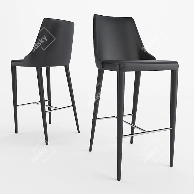 Modern Black Leather Bar Stool 3D model image 1