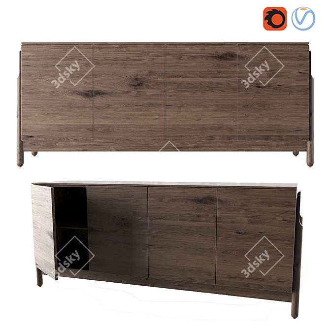 Modern Ash Sideboard: Sleek Design & Ample Storage 3D model image 1