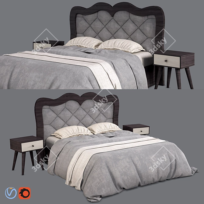 Modern Bed Set: UV Mapped, Vray & Corona Materials 3D model image 1