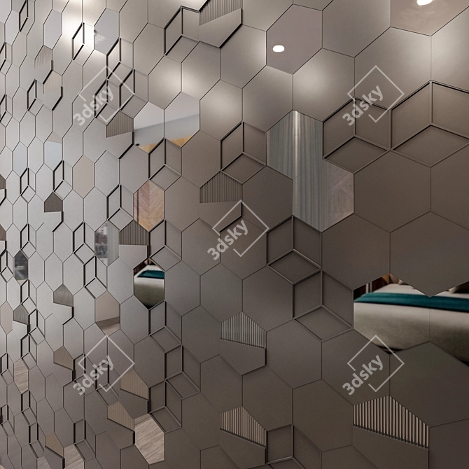 HexaMirror Wall Panel 3D model image 1