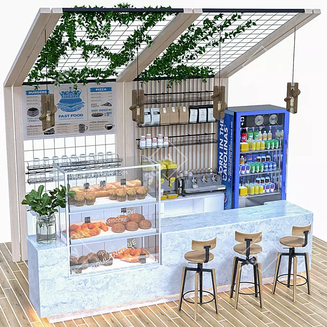 Modern Coffee Shop Counter: Fully Equipped and Easy to Set Up 3D model image 2