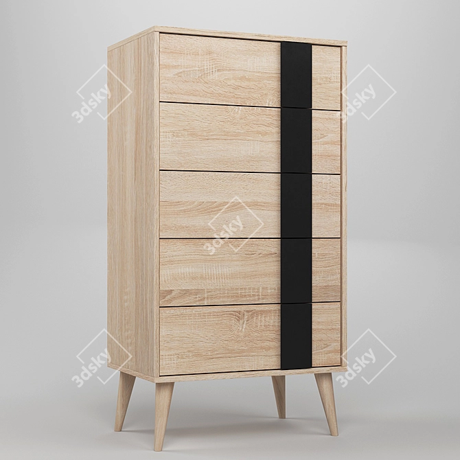 Modern Oak and Grey 5-Drawer Chest 3D model image 1