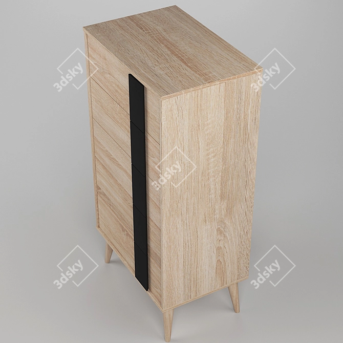 Modern Oak and Grey 5-Drawer Chest 3D model image 2