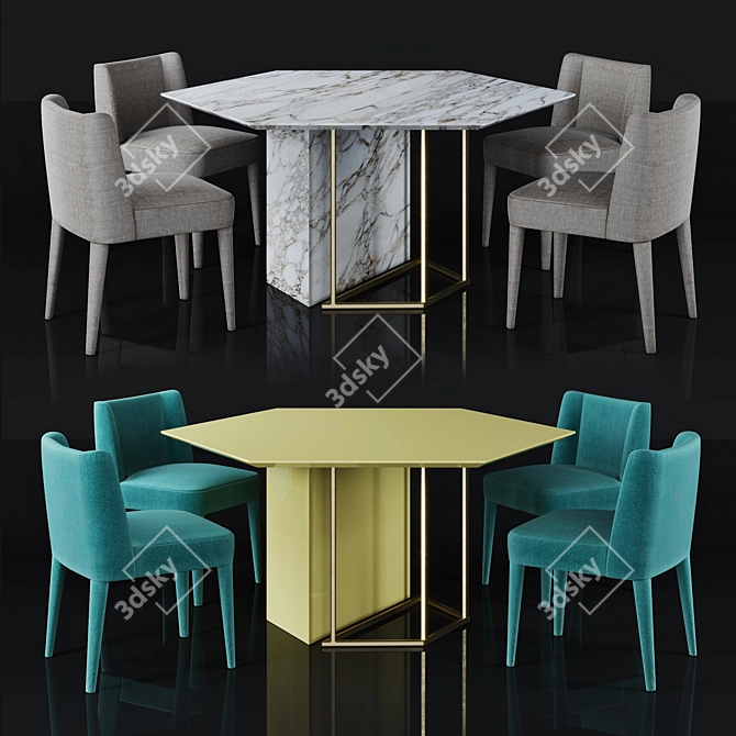 Elegant Meridiani Dining Set with Plinto ZK Editions Table and Kita Chairs 3D model image 1