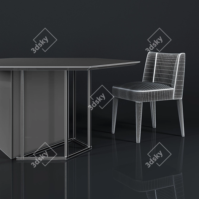 Elegant Meridiani Dining Set with Plinto ZK Editions Table and Kita Chairs 3D model image 3