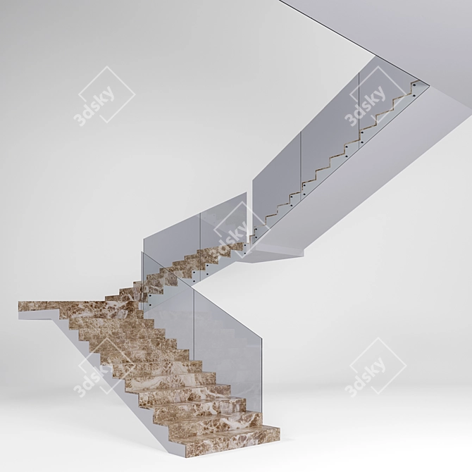 Sleek Glass and Marble Staircase 3D model image 2