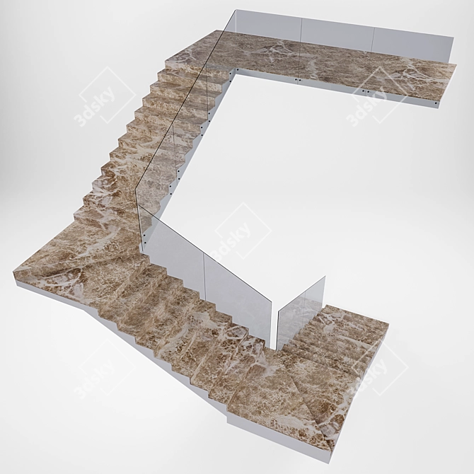 Sleek Glass and Marble Staircase 3D model image 3