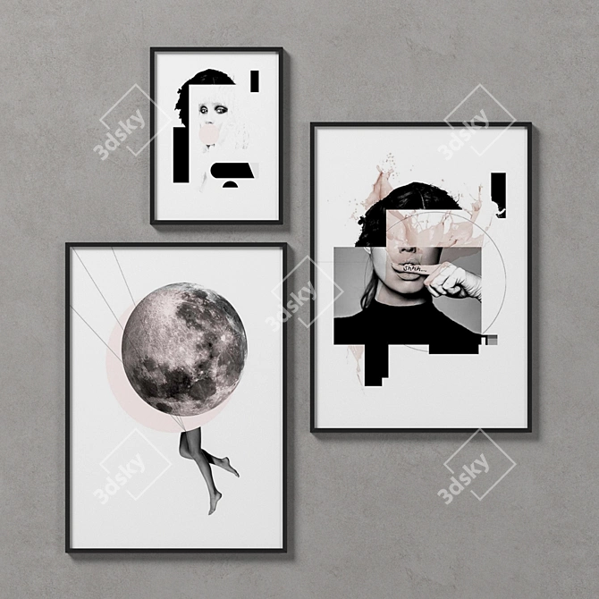 Modern Art Trio: Gallery Frame Set 3D model image 1