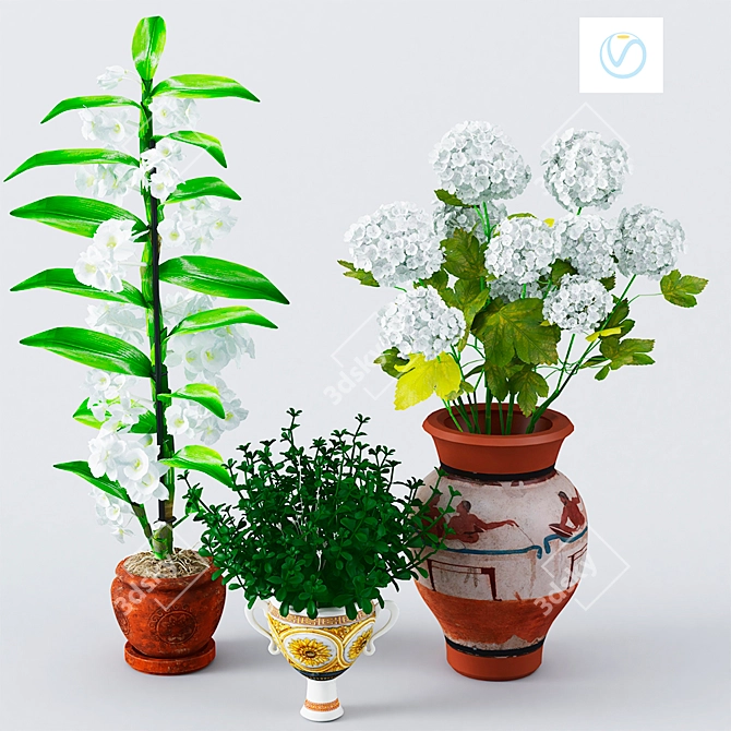 Indoor Plant Trio: Orchid, Fake Plant, Hydrangea 3D model image 1